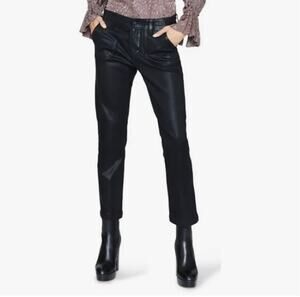 Paige Denim Mayslie Straight Leg Ankle Coated Jeans Black Fog Luxe Size 29 NWT